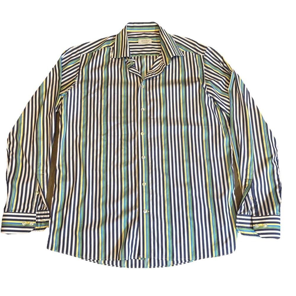Eton Contemporary 44 17.5 Striped Classic Sharp Casual Button Up, Collared